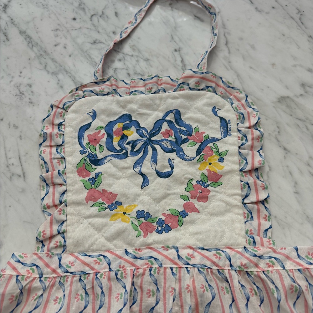 EXCELLENT Vintage 1980s Apron Kitchen T&CL Baking Cooking Pink Blue RARE - Picture 4 of 6